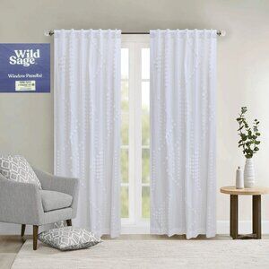 2 new WHITE Wild Sage Tufted Triangle 108" L x 50" W Rod Pocket Window Curtains